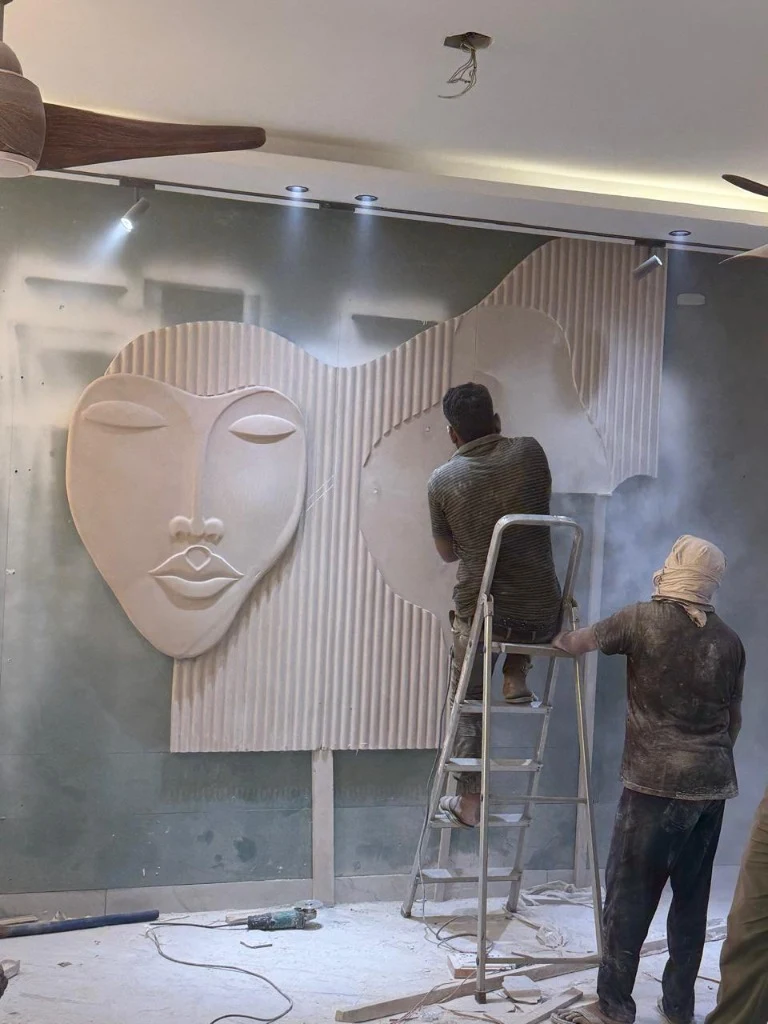 Contemporary Abstract Face Marble Relief Feature Wall Installation
