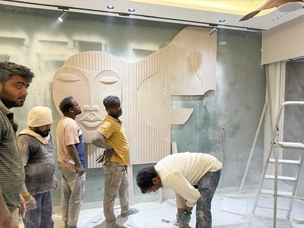 Artisans Finishing Custom Abstract Face Marble Relief Wall