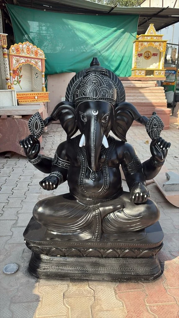 Handcrafted Black Granite Lord Ganesha Statue