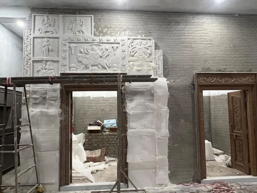 Crafting White Marble Temple Doorway Arch & Relief Panels
