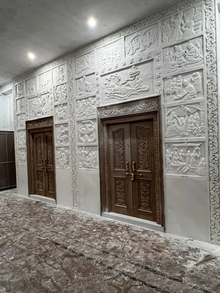 Perspective View of Carved White Marble Temple Sanctum Hall