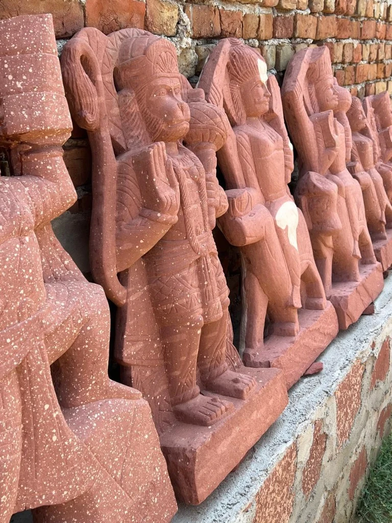 Handcarved Red Sandstone Lord Hanuman Statues Series