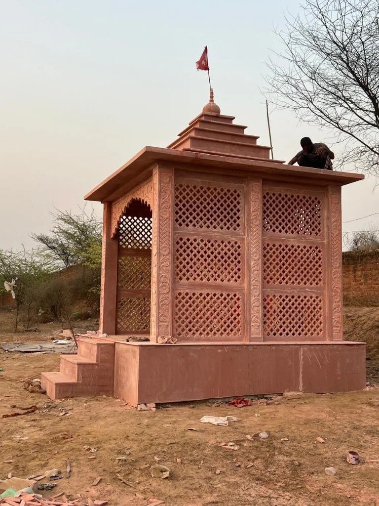 Red Sandstone Jali Mandir Pavilion with Shikhar Dome