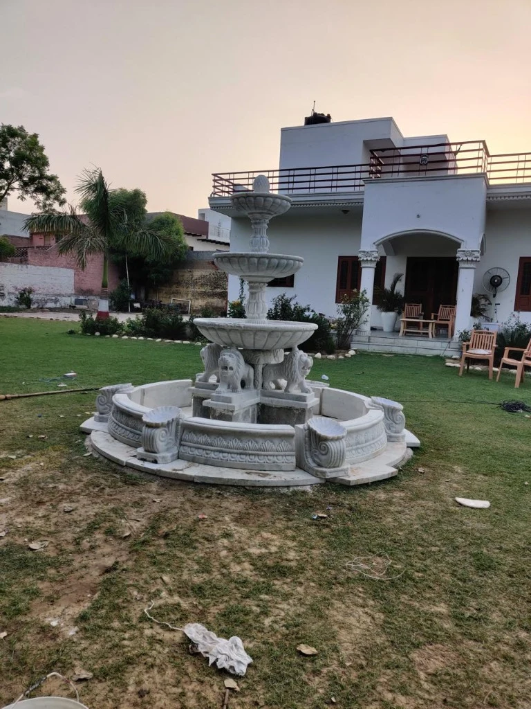 Royal Multi-Tiered Marble Lion Fountain Estate Installation