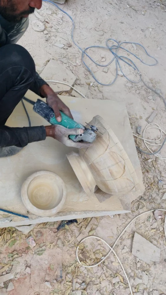 Handcarved Sandstone Urn & Planter Vessel