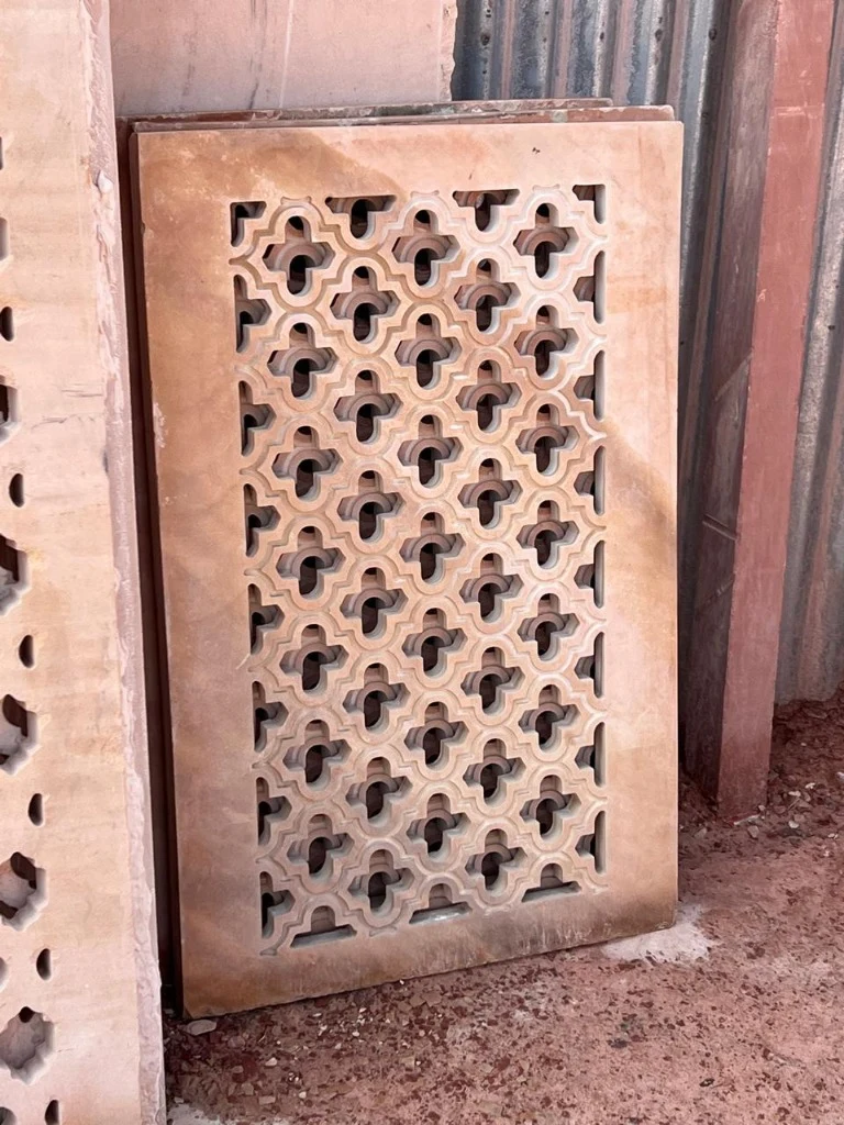 Handcarved Sandstone Geometric Jali Lattice Screen