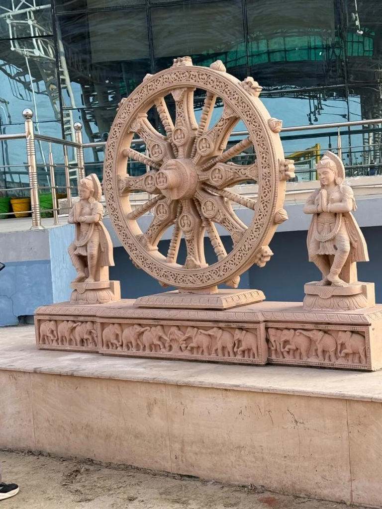 Handcarved Sandstone Konark Sun Temple Wheel & Attendants