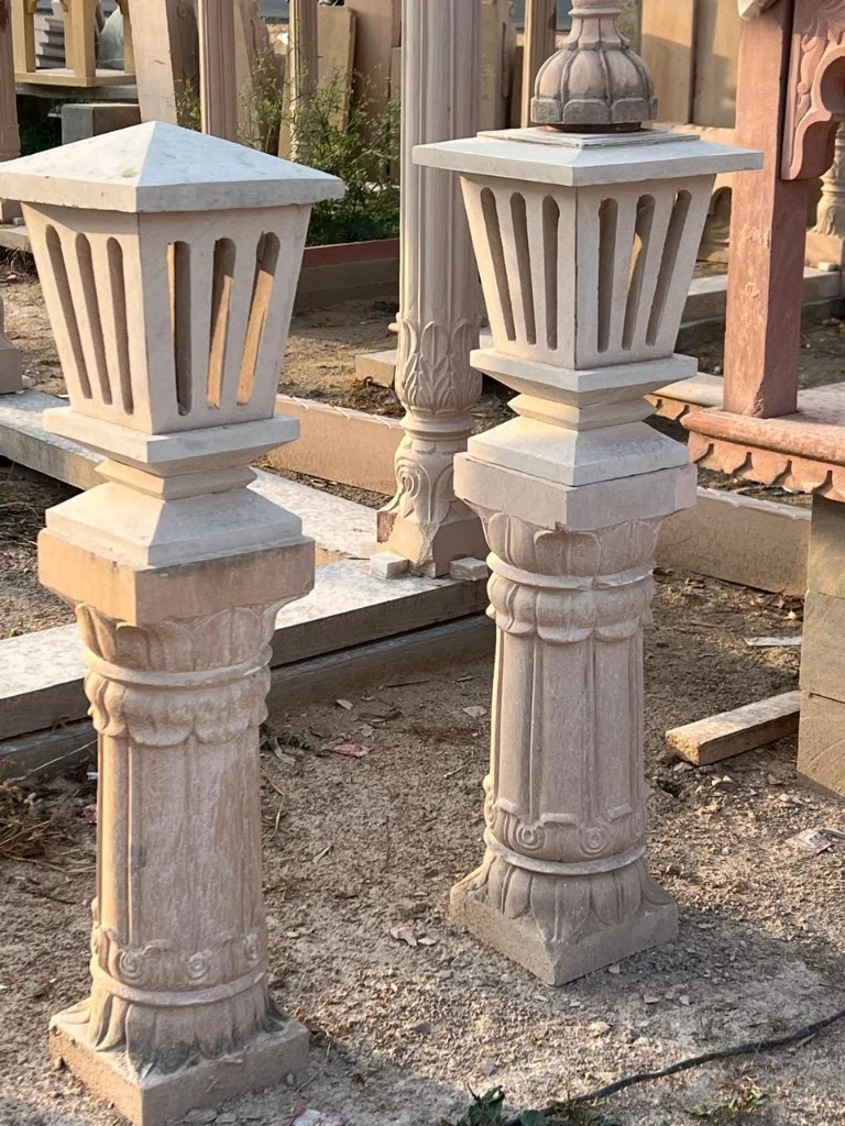 Architectural Sandstone Lotus Pedestal Lamp Posts