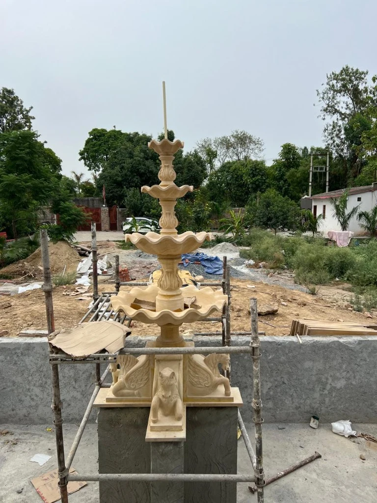 Handcarved Sandstone Pegasus Multi-Tier Lotus Fountain