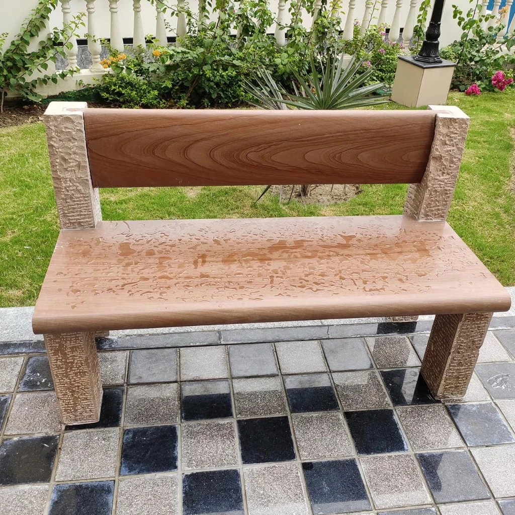 Luxury Teakwood Sandstone Patio Bench with Chiseled Pillars