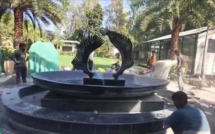 Black Granite Sculptural Fountain & Basin after